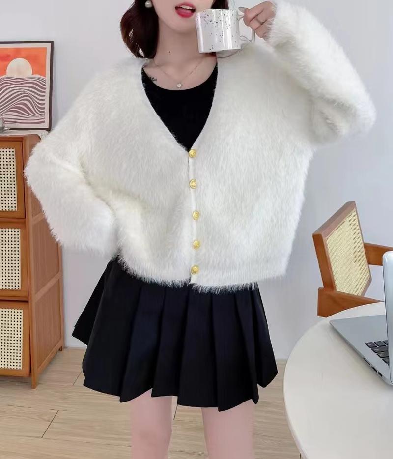 Product Introduction of Korean Style Pink Sweater Jacket Mohair Knitwear Loose Knit Cardigan croptop Knitted Sweater 13