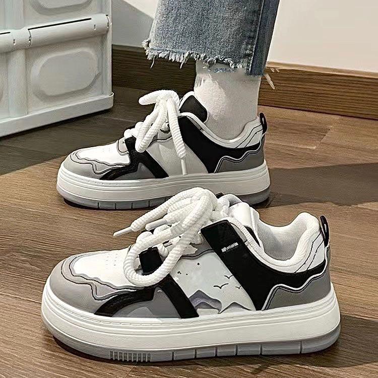 Giày thể thao sneaker họa tiết cò bay giá rẻ độn đế 4cm thời trang phong cách ullzang Hàn Quốc HYEON GD32 Nữ Shoes Cao Su