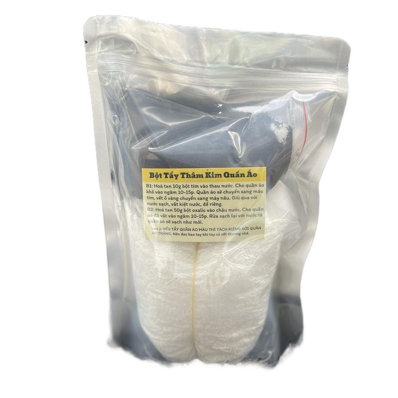 Bột tẩy thâm kim quần áo, làm sạch vết thâm kim, giúp áo trắng áo màu sạch hơn , mới hơn, làm sạch khoảng 100 áo, tiết kiệm chi phí, tiện lợi cho gia đình, nội trợ