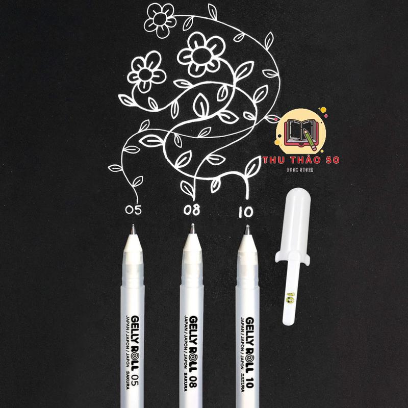 Bút bi mực nước gel mực màu trắng nhũ vàng nhũ bạc SAKURA Gelly Roll Nhật Bản.