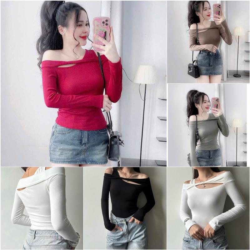 ÁO LỆCH VAI BO XOẮN TAY DÀI ÁO BIGSIZE CHẤT THUN TĂM QC Chính phẩm ( Bigsize:55-85 kg ) Nữ Women Voi
