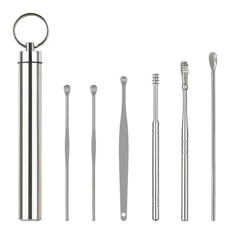 AZAHRA KOREK KUPING STAINLESS 6in1 PLUS WADAH TABUNG ALAT PEMBERSIH TELINGA EAR CLEANER KOTORAN SET 1