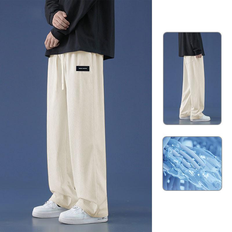 Plain Men Pants Loose Fit Men Long Pants Breathable Men Trousers with Elastic Waistline 2