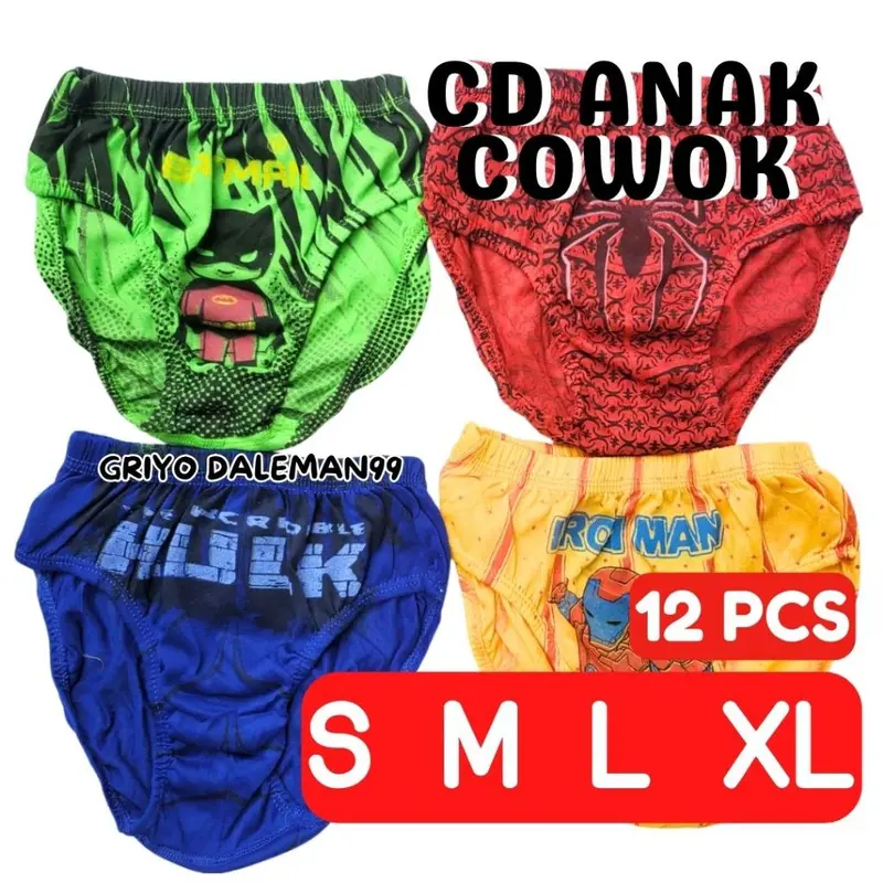 LUSINAN 12PCS Celana Dalam Anak Cowok Laki Laki KARAKTER HERO / CD Anak Cowok Kartun  / SIZE S M L XL GRIYO DALEMAN99 1