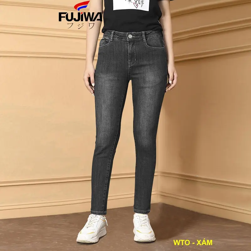 Quần Jean Nữ Ống Đứng Hơi Ôm Co Giãn Fujiwa - WTO  Pants Women Trẻ Trung Năng Động Cá tính Jean Denim Lưng Cao Ngang Rốn Thanh Lịch Ong Đứng quần jean quần  jean 6