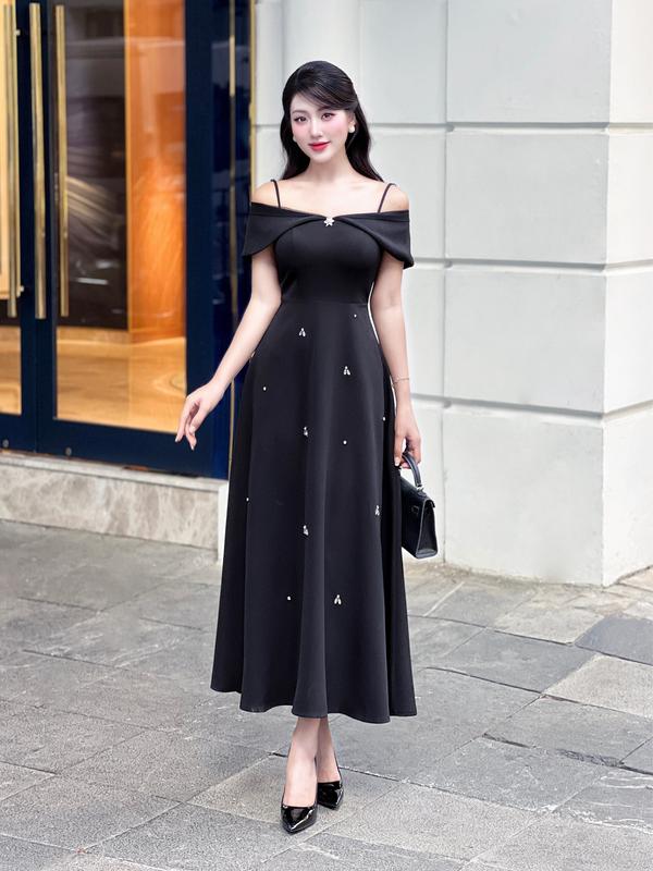 Váy Thiết Kế VQLADY D64 dành cho  Nữ  Đầm thiết kế dáng xoè phối lưới đính đá phù hợp đi chơi và đi dự tiệc Dress Women Voi Voan  đỏ hồng