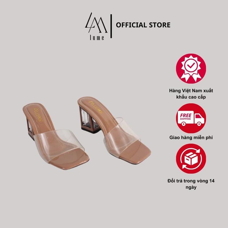  Dép Cao Gót Nữ Công Sở LUME Cao 7cm Màu Nâu Quai Trong Nhựa Mica Cao Cấp Đế Cao Su Non Chống Trơn Trượt Đi Êm Chân 