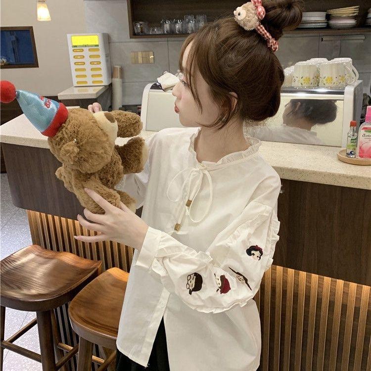 Product Introduction of Áo Sơ Mi Họa Tiết Hoạt Hình, Phong Cách Pháp, Tay Áo Dài Nhẹ Nhàng, Quần Áo Mùa Thu Cho Nữ, Bó Sát Và Bó Sát, Áo Chống Lão Hóa, Thời Trang, Thanh Lịch, Áo Sơ Mi Nhỏ Top Women 8