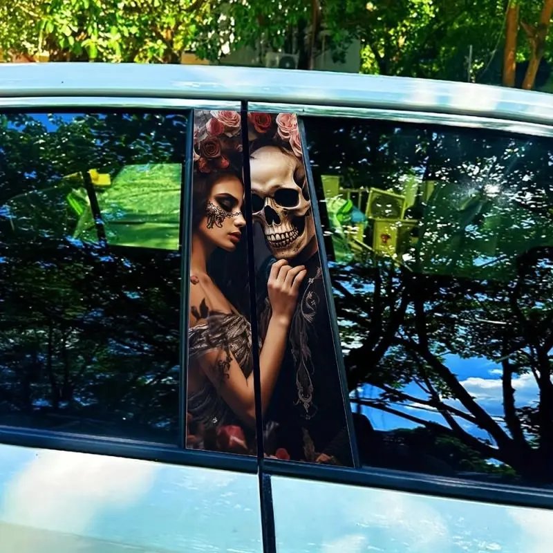 Skull Pattern Car Sticker, Waterproof Car Decal, Self-adhesive Car Decorative Sticker, Suitable for Car Door Pillar, Car Exterior Accessories