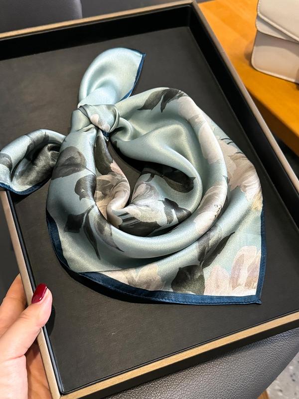 Women's Elegant Floral Print Silk Scarf, Fashionable Soft Comfortable Scarf for Daily Wear, Casual Versatile Scarf for Women & Girls 2
