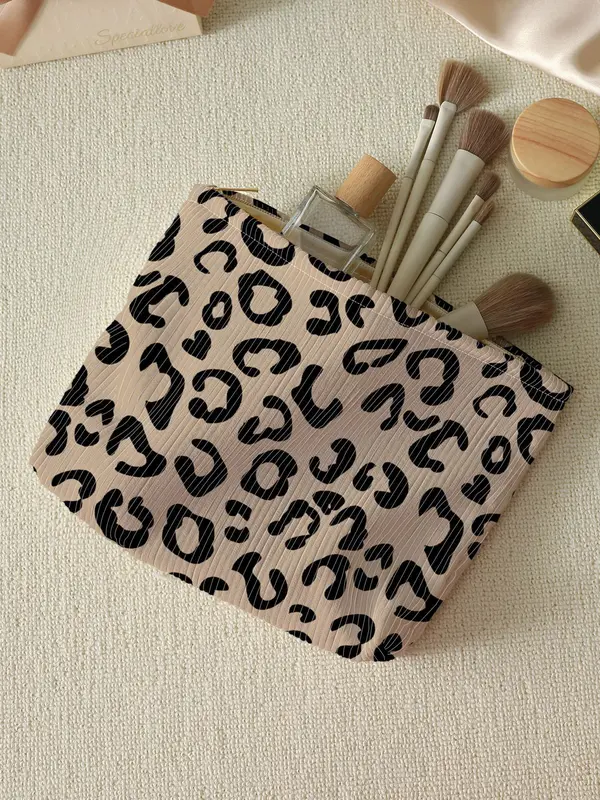 Fashion Leopard Pattern Makeup Bag, Lightweight Multi-functional Makeup Bag, Casual Trendy Versatile Cosmetic Bag 4