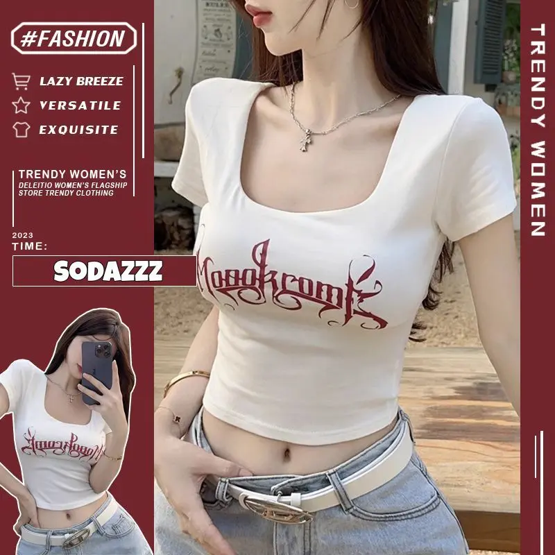 Áo Ngắn Vai Mỹ Cô Gái Nóng Bỏng Ngọt Ngào Áo Thun Ngắn Tay Bó Sát Sang Trọng Thiết Kế Mùa Hè Độc Đáo Cho Nữ Top Women Cổ Tròn