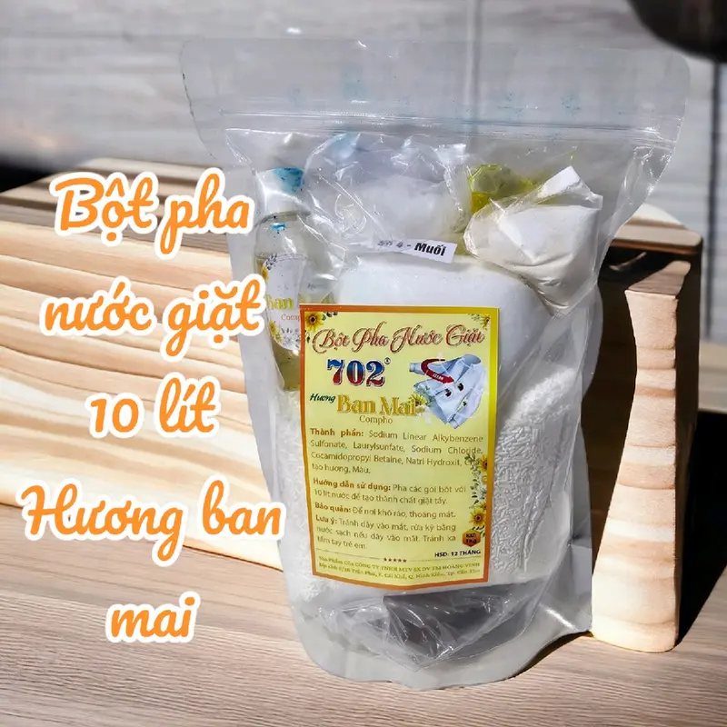 Bột pha nước giặt 702 .Tự pha tại nhà tiện lợi tiết kiệm, gói pha đuợc 10 lít. Làm Sạch, Vệ Sinh viên tẩy