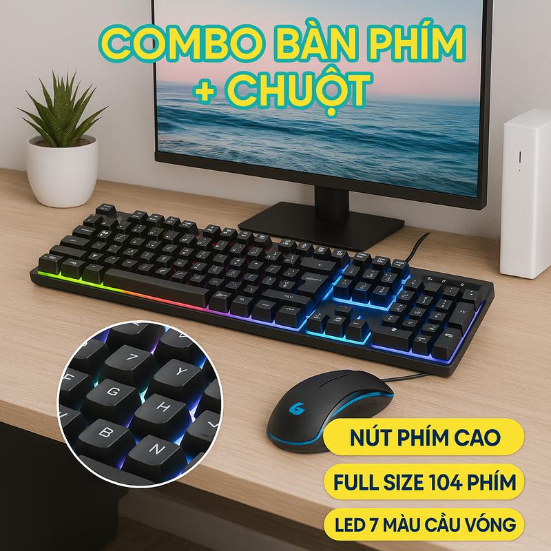Bộ bàn phím kèm chuột có dây chuyên game G21 Led 7 màu in hình con báo phím khắc lazer bàn  phím bàn  phím