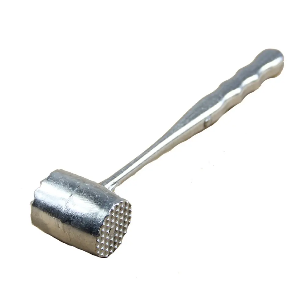 Silver Two Sides Aluminum Round Meat Hammer Mallet Tenderizer Beef Pork Chicken Beater Length 20.5cm Diameter 3.5cm (Oval)