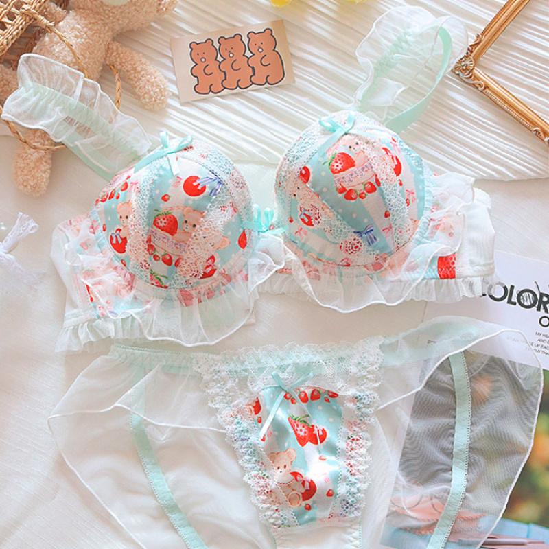 Đồ Lót Phong Cách Công Chúa, Dành Cho Nữ, Phong Cách Lolita, Chất Liệu Mềm Mại Nhật Bản, Thiết Kế Cô Gái Gấu Dễ Thương, Bộ Áo Ngực Không Dây Có Vòng Ngực Nhỏ Đáng Yêu 4