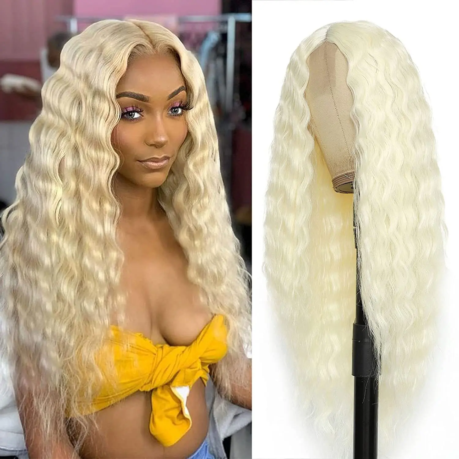 European and American Style Wig Deep Wave Long Curly Hair Anti-Front Lace Wig Female Wigs High-Temperature Fiber Chemical Fiber Wig