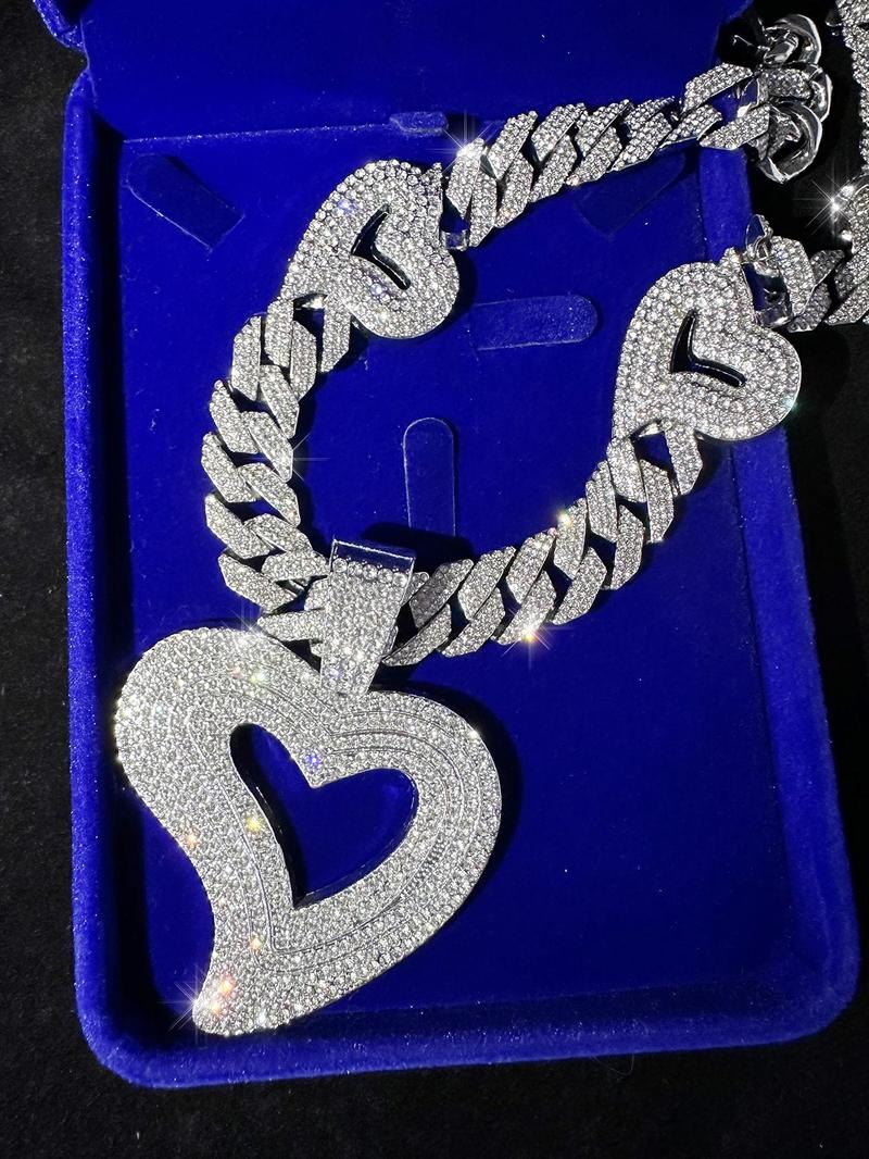 Product Introduction of Rhinestone Decorated Heart Shaped Pendant Necklace, Fashion Jewelry for Party, Daily Clothing Decor, Trendy All-match & Exquisite Jewelry for Birthday Gift, Valentine's Day, Gift 13