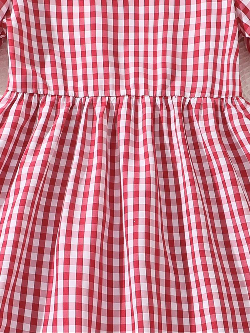 Product Introduction of Girl's Plaid Print Short Sleeve Dress, Casual Round Neck Dress for Summer, Kids Clothes for Daily Wear 5
