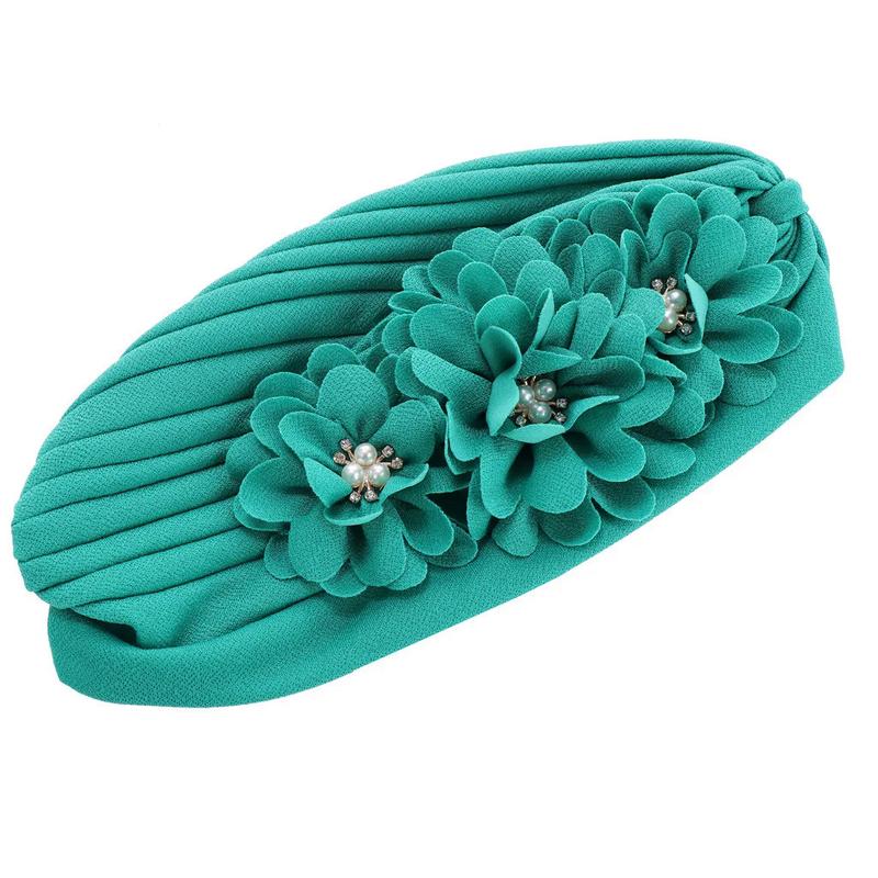 Product Introduction of Fashion Women Diamonds Flower Turban Cap Soild Color Muslim Headscarf Bonnet Inner Hijabs Arab Head Wraps Hat 19