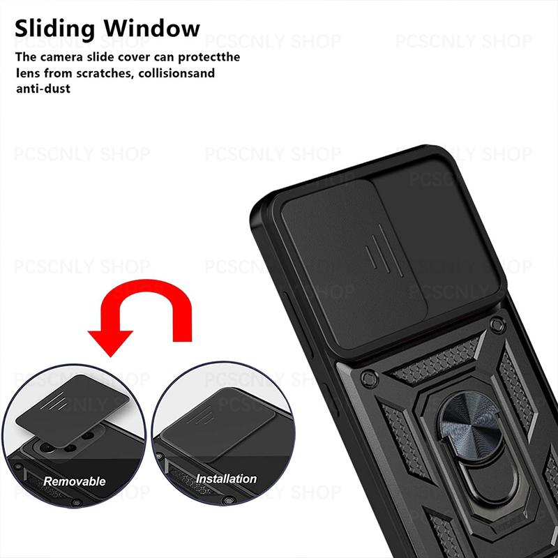 Product Introduction of Shockproof Case For Xiaomi Poco X6 Pro 5G Armor Casing Camera Slider Protection Ring Holder Phone Cover 11