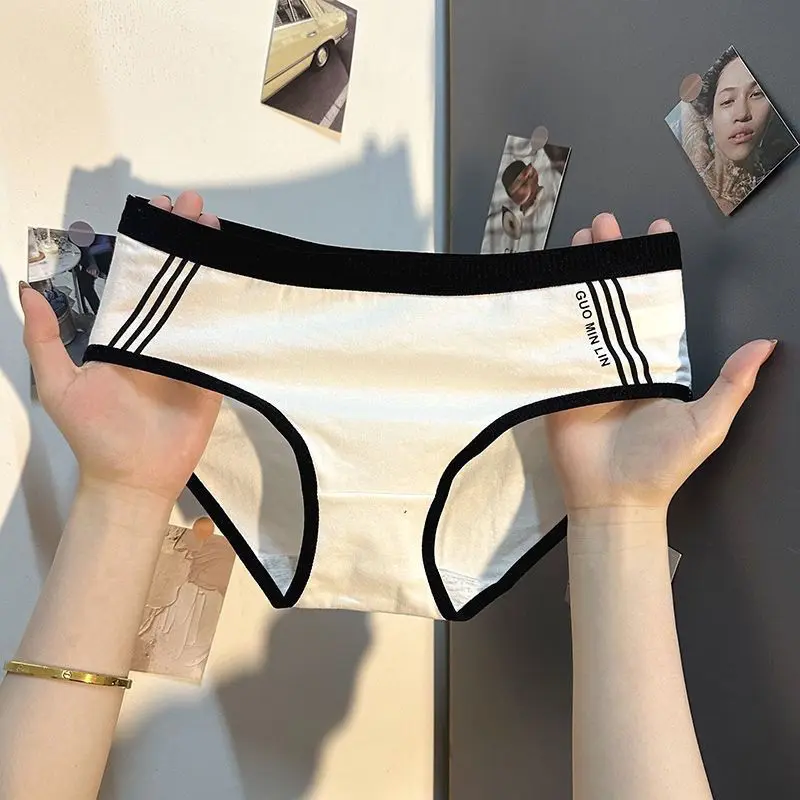Ins Style Sports Sexy Girl Pure Cotton Antibacterial Mid-Waist Hip-Lifting Seamless Underwear Women Pure Cotton Student Briefs Women