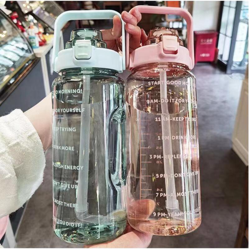 Botol minum Jumbo 2 LITER Motivasi Penanda waktu Tritan Quifit Handle BENING 2000ML Botol Minum 2L COD Supercook 3