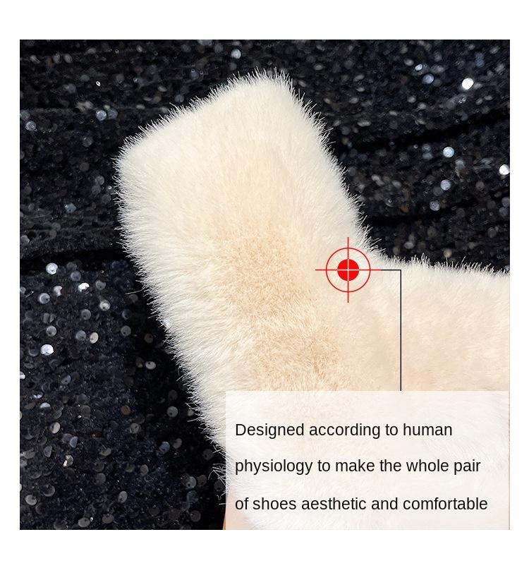 Product Introduction of Korean Style Fluffy Slippers Women's Outdoor Wear Winter Home Non-Slip Dormitory Cotton Slippers Thick Bottom Increased by Insulated Cotton-Padded Shoes Footwear Flipflop 3