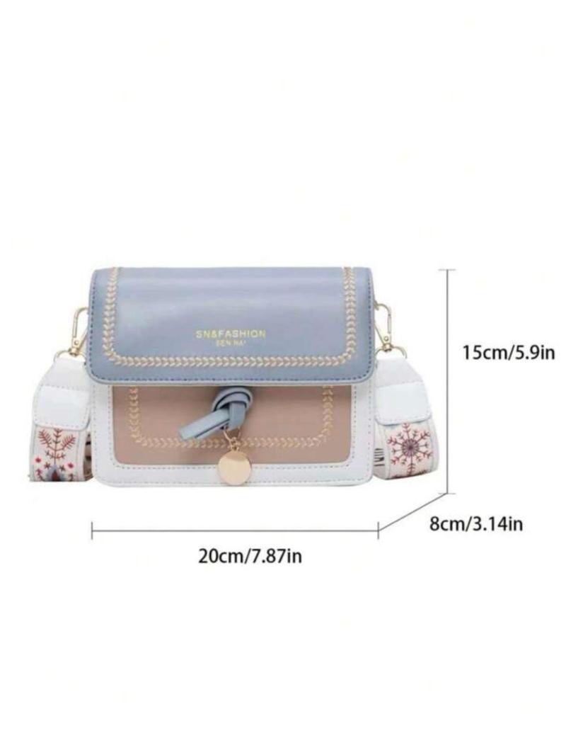 Product Introduction of Fashionable Colorblock Embroidering Design Crossbody Bag, Casual Versatile Patched Design Purse Bag for Women, Trendy High-quality Daily Commuting Bag, Purse 5