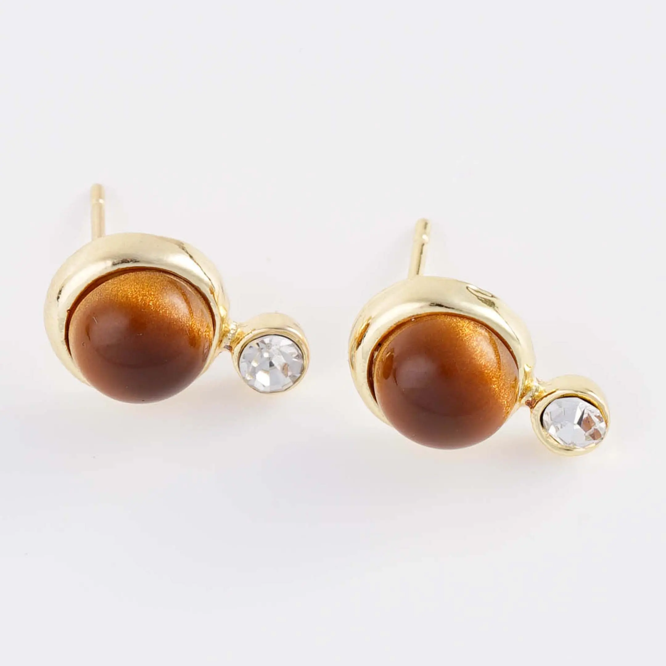 Kaulanada Earrings Anting Stud Wanita Brown Stone Crystal Accent - Gold Plated with Sterling Silver Posts