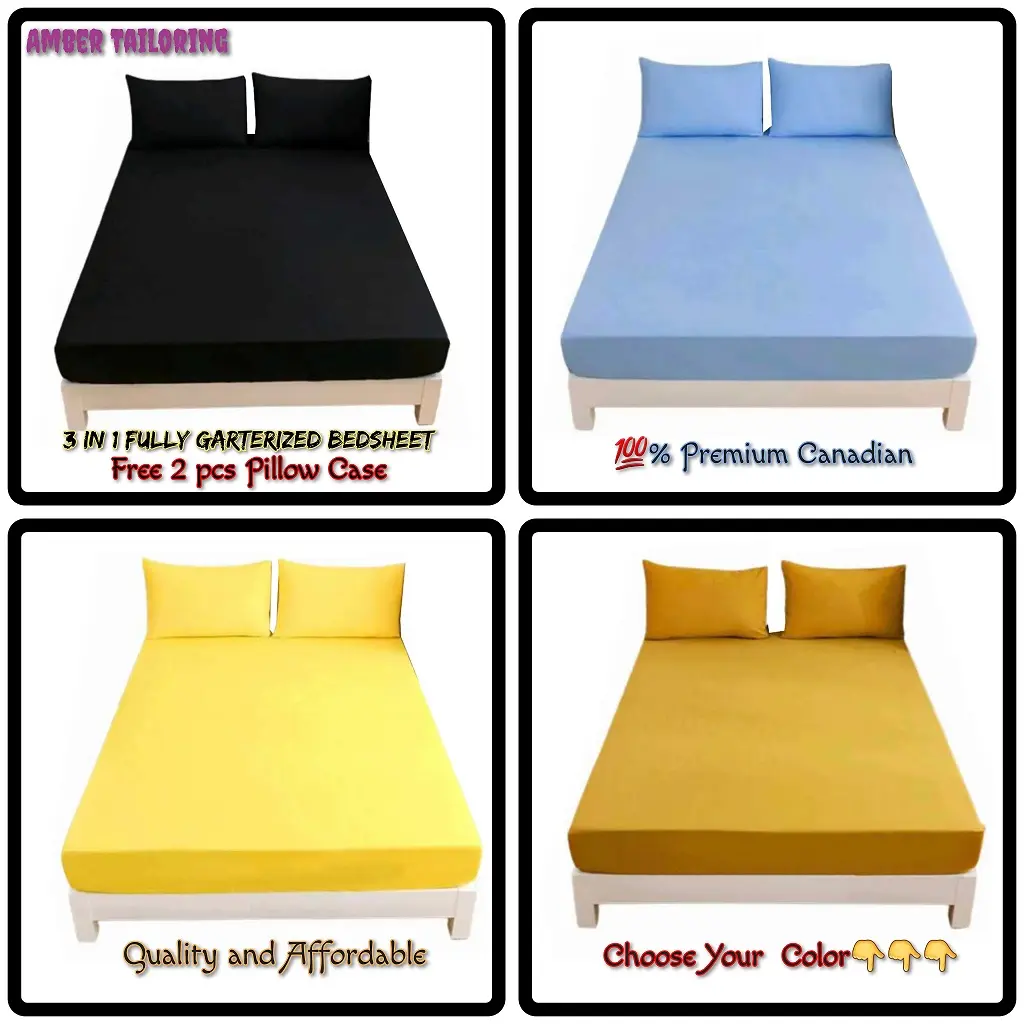 3n1 BEDSHEET PLAIN COLOR with 2 pillow case zipper