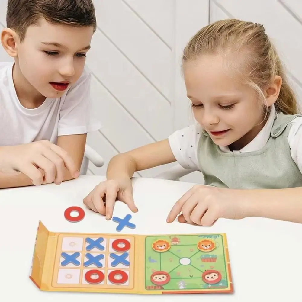Families Toys Toy Magnetic Chess Game Clip Design Puzzle Children's Magnetic Tic Tac Toe 2 In 1 Portable Thinking Training Chess Toys Kindergarten Kids