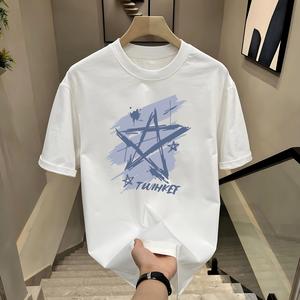 ผ้าฝ้ายคอกลมแขนสั้นเสื ้อยืดผู้ชายเทรนด์ภาษาอ ังกฤษพิมพ์ฤดูร้อนด้านบ หลวมพร้อมเสื้อยืดขนาด