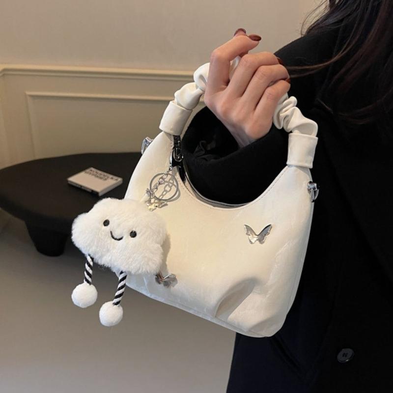    TẶNG KÈM CHARM   Túi Xách Nữ Quai Rúm Đính Phụ Kiện Xinh Xắn Cầm Tay Đeo Chéo Kèm Móc Mây 764 Bag Kem 