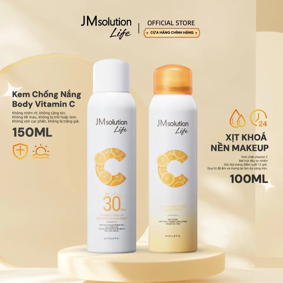 JMsolution 150ML+100ML XỊT KHOÁ NỀN MAKEUP Kem Chống Nắng Body Vitamin C SPF30 PA++ chống tia cực tím cho mặt và cơ thể giúp 150ml