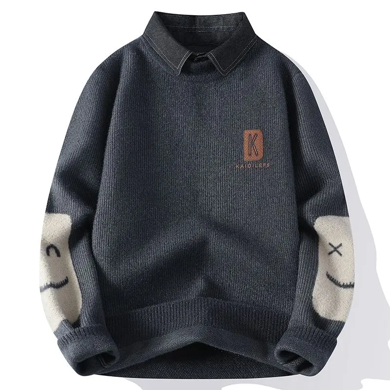 Áo Sơ Mi Nam Mùa Thu Đông, Cổ Áo Giả Hai Mảnh, Áo Len Áo Chui Đầu Áo Vest Dệt Kim, Lớp Phủ Trong Suốt Menswear