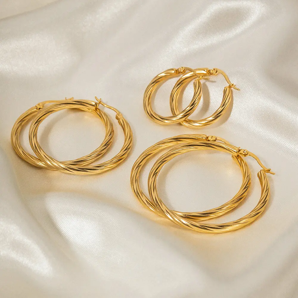 European and American Fashion 18K Stainless Steel Wire Texture Ear Ring Ins Style Non-Fading Titanium Steel Ear Ring Women's Earrings