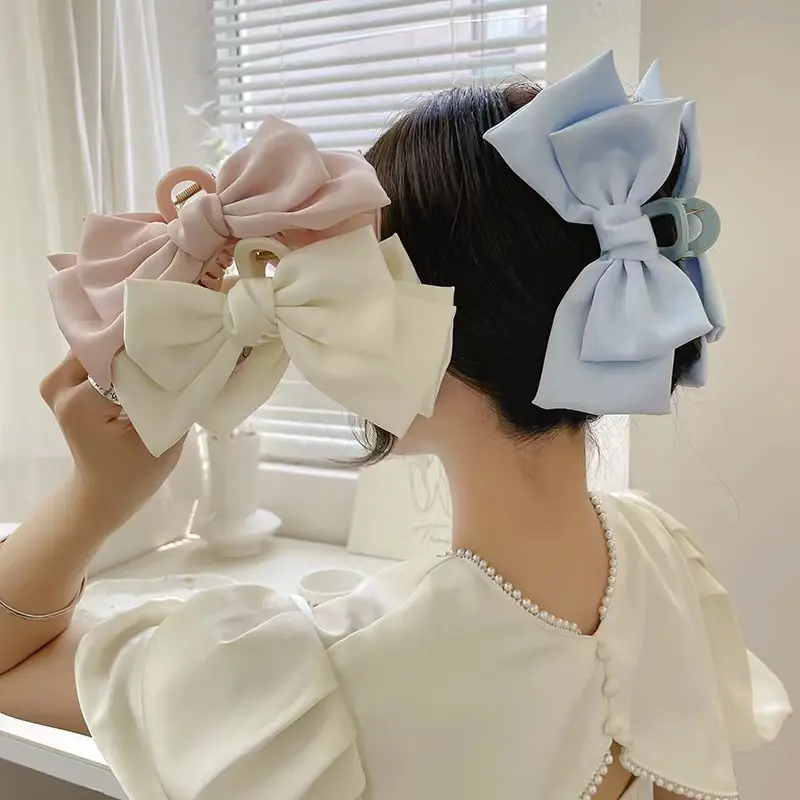 Korean Elegant Oversized Double Sided Bowknot Hair Claw Acrylic Hairpins Barrette Crab Hair Clip For Women Girls Simple Headwear