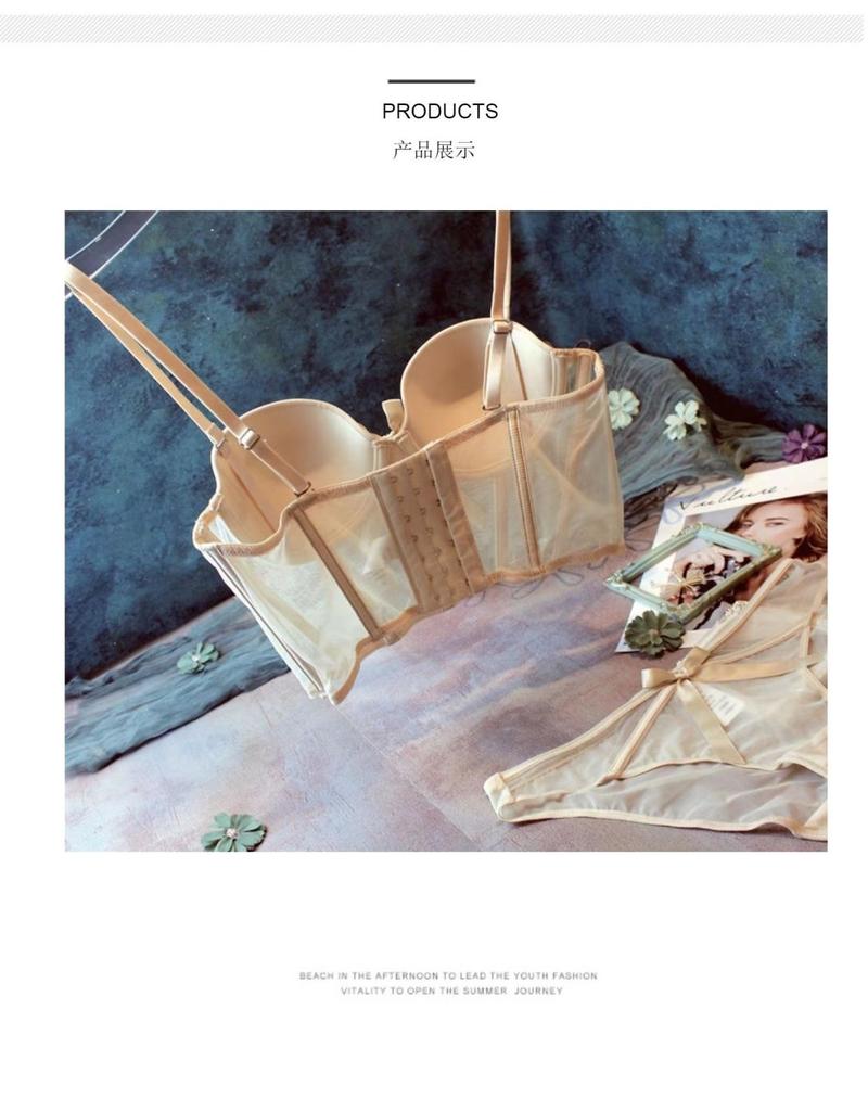 Product Introduction of Vintage Lingerie For Girls Half Cup Thin Breathable Mesh Hold Up Sexy Bra Set 14