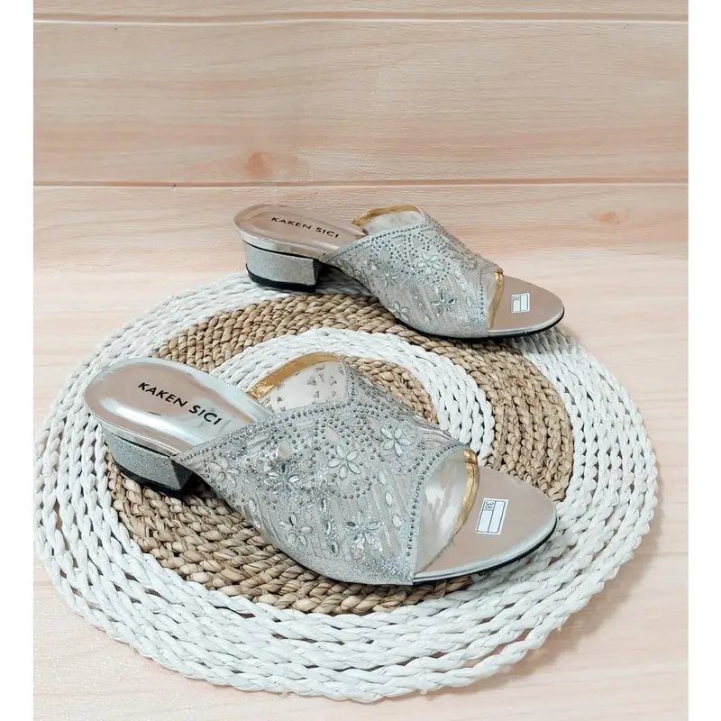 KAKEN SICI SANDAL PESTA WANITA SANDAL HAK TAHU MOTIF PAYET IMPORT HAK BUNGKUS 3 CM YD 012 3