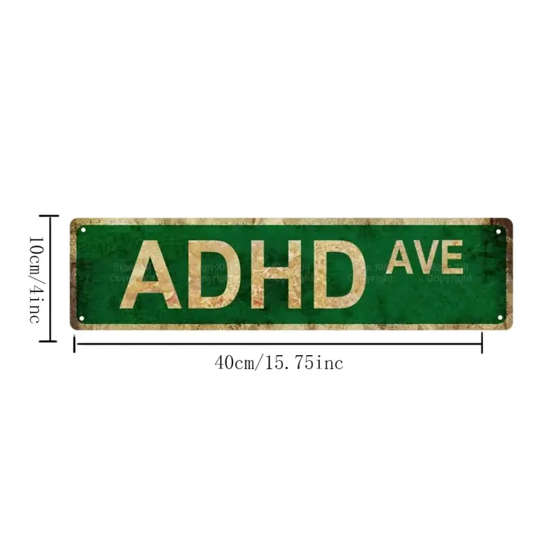 Adhd Ave Metal Tin Sign, Humorous Metal Tin Sign, Durable Wall Hanging with Artistic Design, Ideal Decor for Home, Bar, Cafe & Garage 1