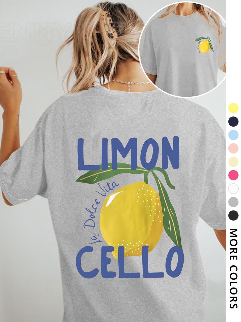 Product Introduction of Women's Lemon Print Round Neck Graphic Tee, Vintage Trendy Casual Short Sleeve T-shirt for Daily Wear, Ladies All Seasons Outfit 5
