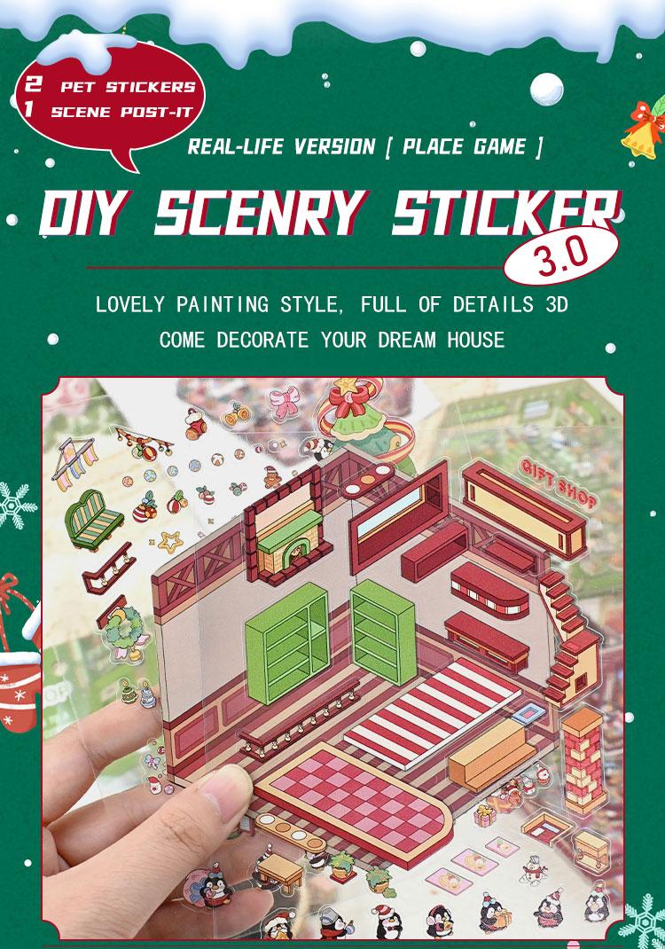 Product Introduction of itaco [Christmas House Series] 3D Landscape Stickers Cute DIY Miniature Scene Decoration Stickers SS197 1