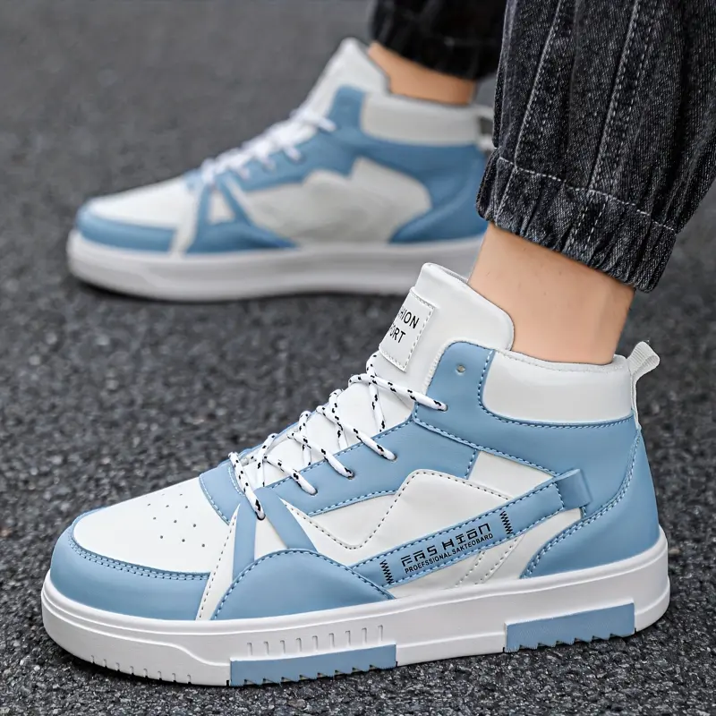 Men's Fashion High-Top Skate Sneakers - Stylish Color Block with Thick Sole, Casual Lace-Up Running Shoes with Letter Print, Durable EVA & Fabric, All-Season Outdoor Footwear, Outdoor Sneakers|Modern Hightops|Pu Upper Sneakers 6