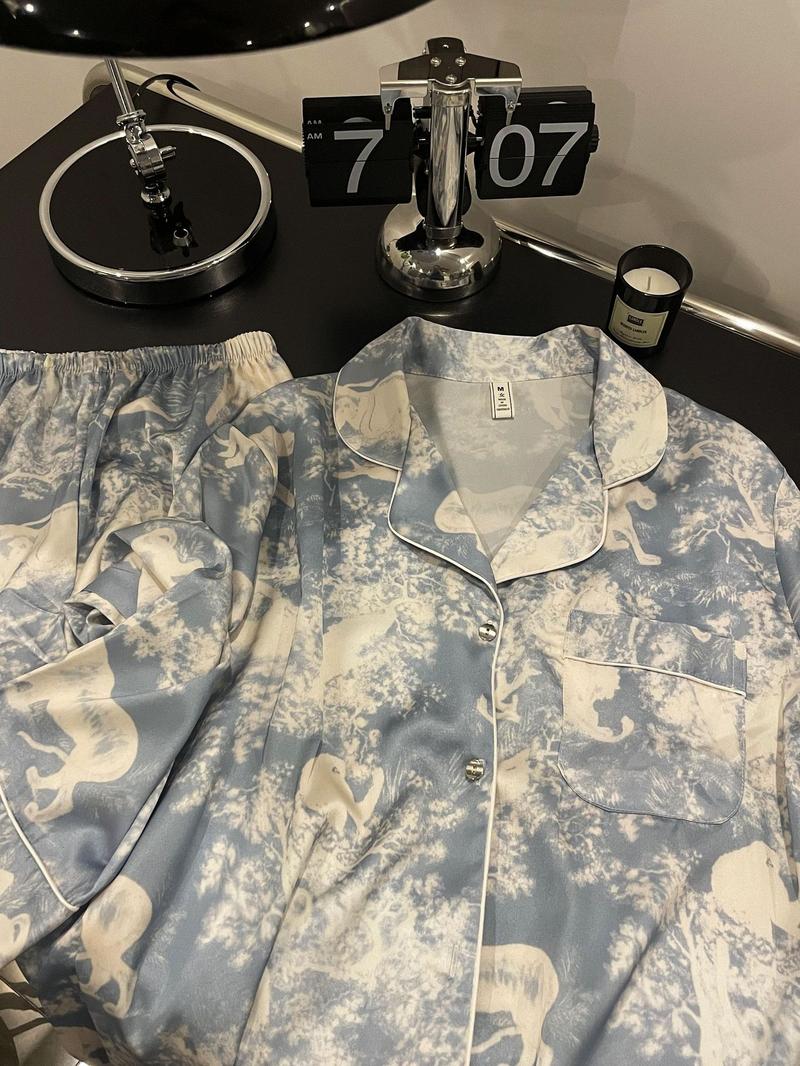 Product Introduction of Hi Mia's Shop | 2024 Spring/Summer New Arrival Ice Blue Secret Ice Silk Pajamas Women's Long-Sleeved French Korean Style Outdoor Home Delivery 8