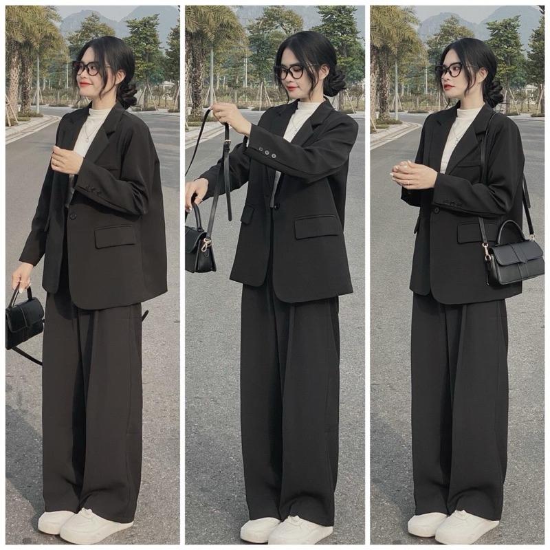 SÉT VEST QUẦN ỐNG RỘNG BASIC, SÉT BỘ QUẦN ỐNG RỘNG KÈM ÁO BLAZER TAY DÀI, SÉT BỘ CÔNG SỞ, SÉT ĐỒ ĐI CHƠI THANH LỊCH Nữ Nhung Women Kem Ong Top