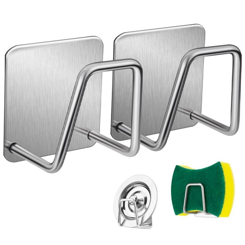 Kitchen Sink Sponge Holder, 2 Counts Stainless Steel Sink Sponge Drain Rack, Kitchen Sink Accessories Storage Rack 0