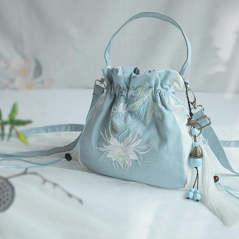 Túi tote thêu Trung Quốc, phong cách Hanfu, dây rút, túi Túi Xách Đeo Chéo, túi đeo vai 5