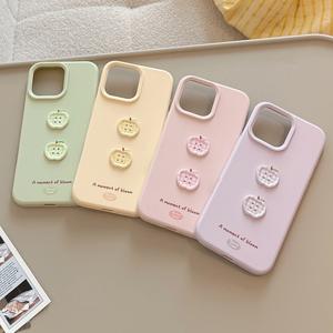 Ốp Điện Thoại Apple iPhone, Thiết Kế Apple Nhỏ Nhắn Vui Tươi Dễ Thương, Tương Thích Với iPhone 16, 15, Pro Max, 14, 13, 12, Chất Liệu Silicon, 3D, Mềm Mại