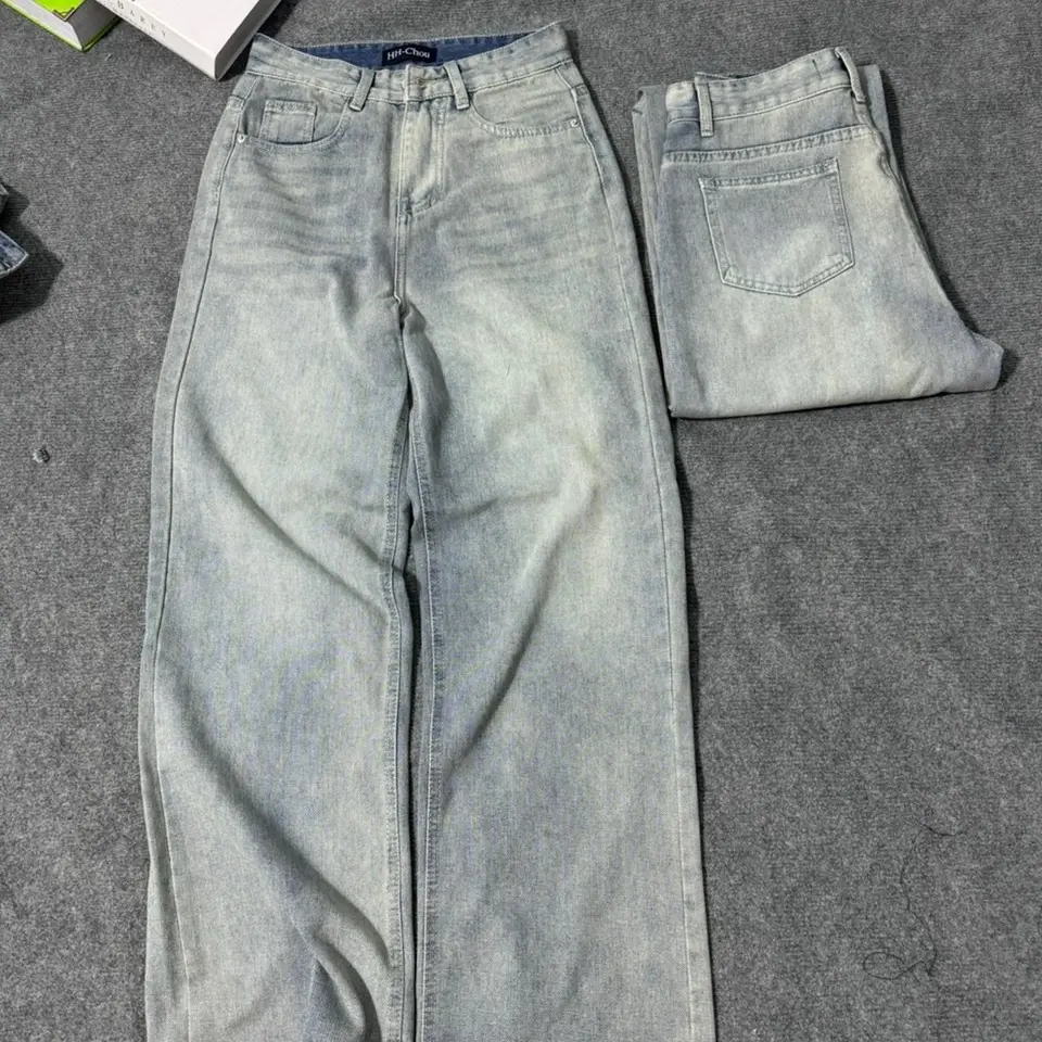 (S-2Xl) HHCHOU- Quần Jeans Suông Trơn Màu Bạc Mới Chất Jeans Vải Qc mềm H3456 Women Pants | BigBuy360 - bigbuy360.vn